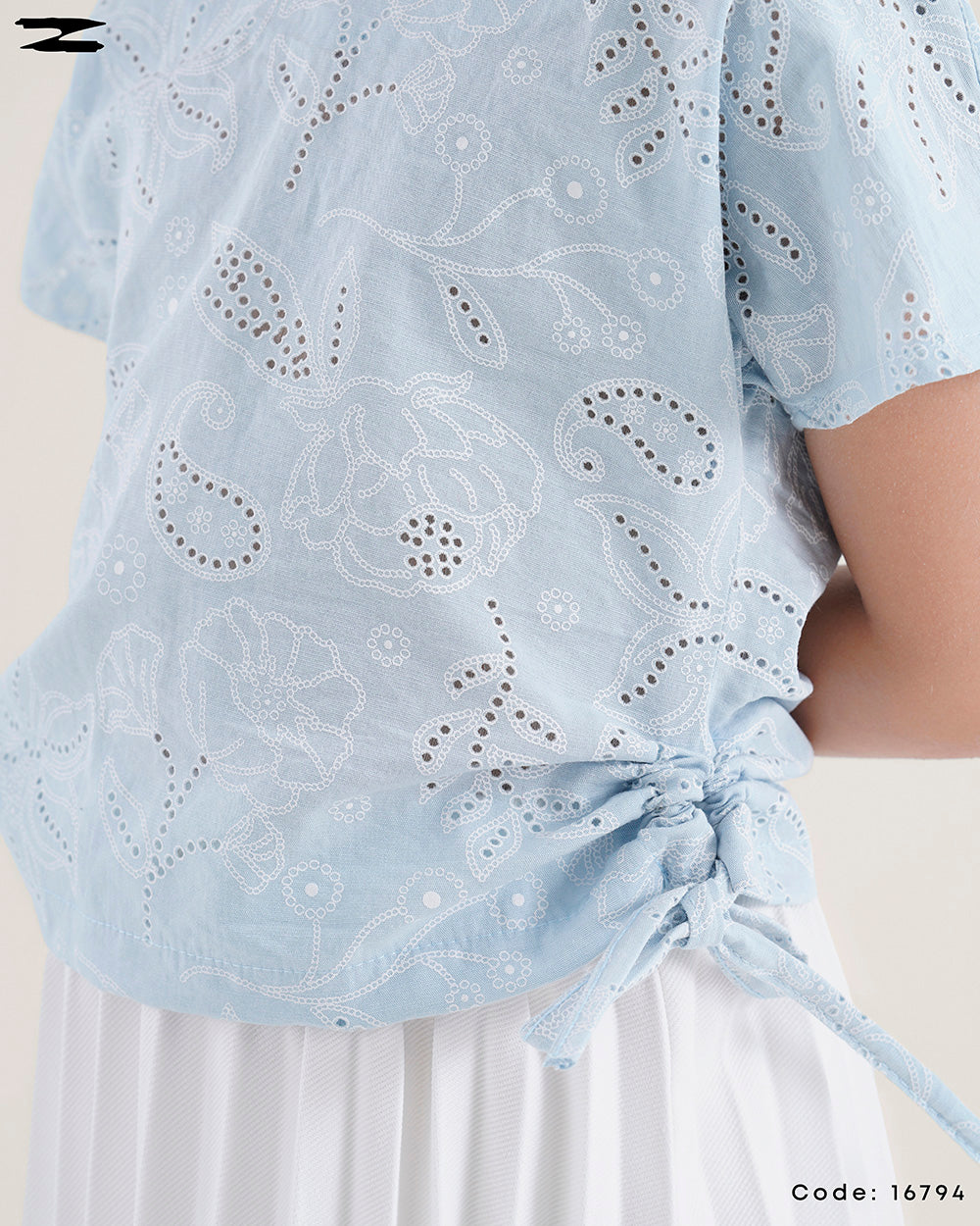 Side Tie Eyelet Blouse