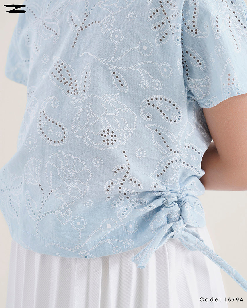 Side Tie Eyelet Blouse