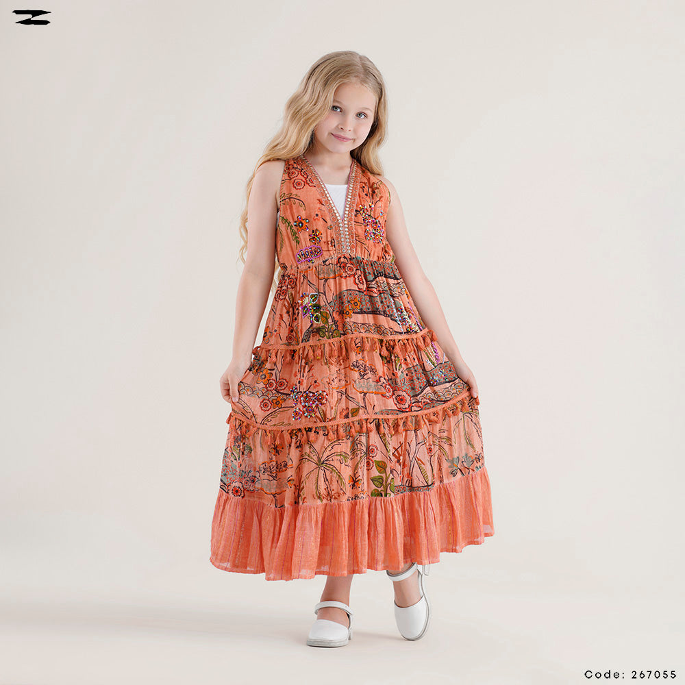 Printed V-Neck Sleeveless Dress