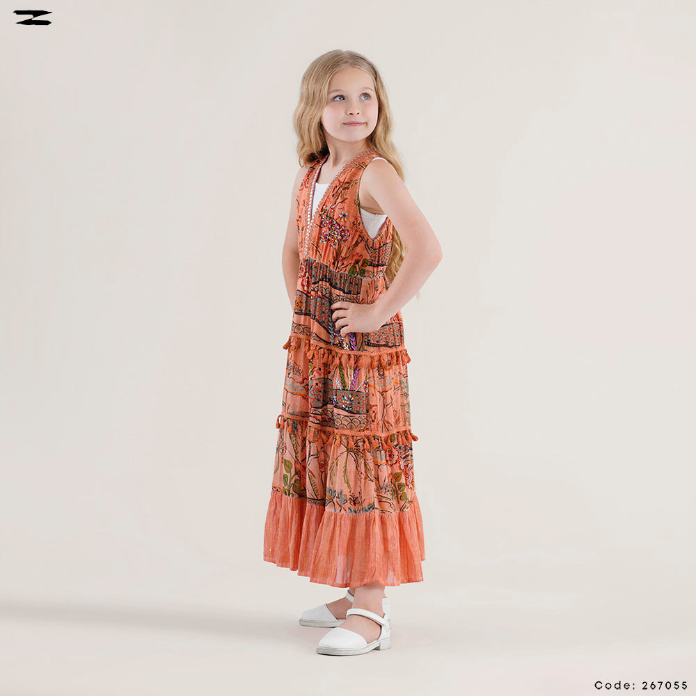 Printed V-Neck Sleeveless Dress