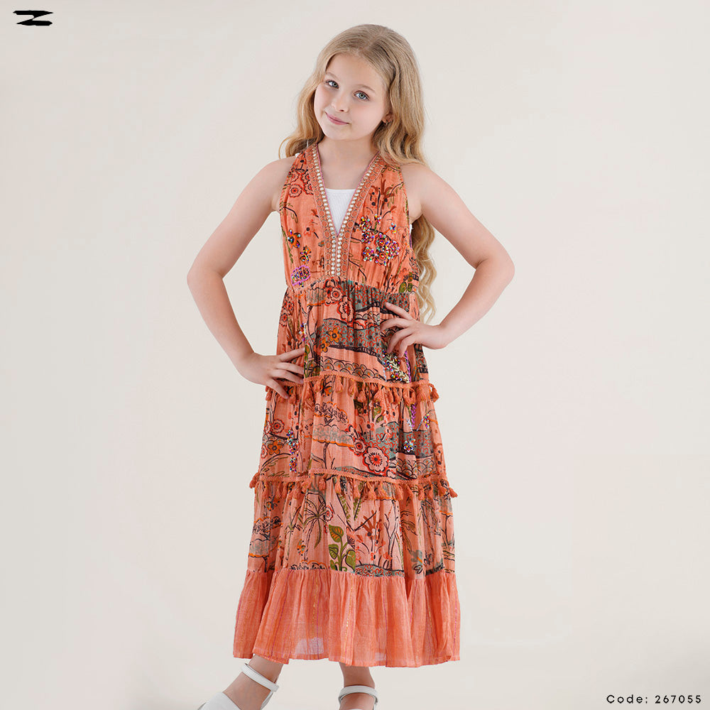 Printed V-Neck Sleeveless Dress
