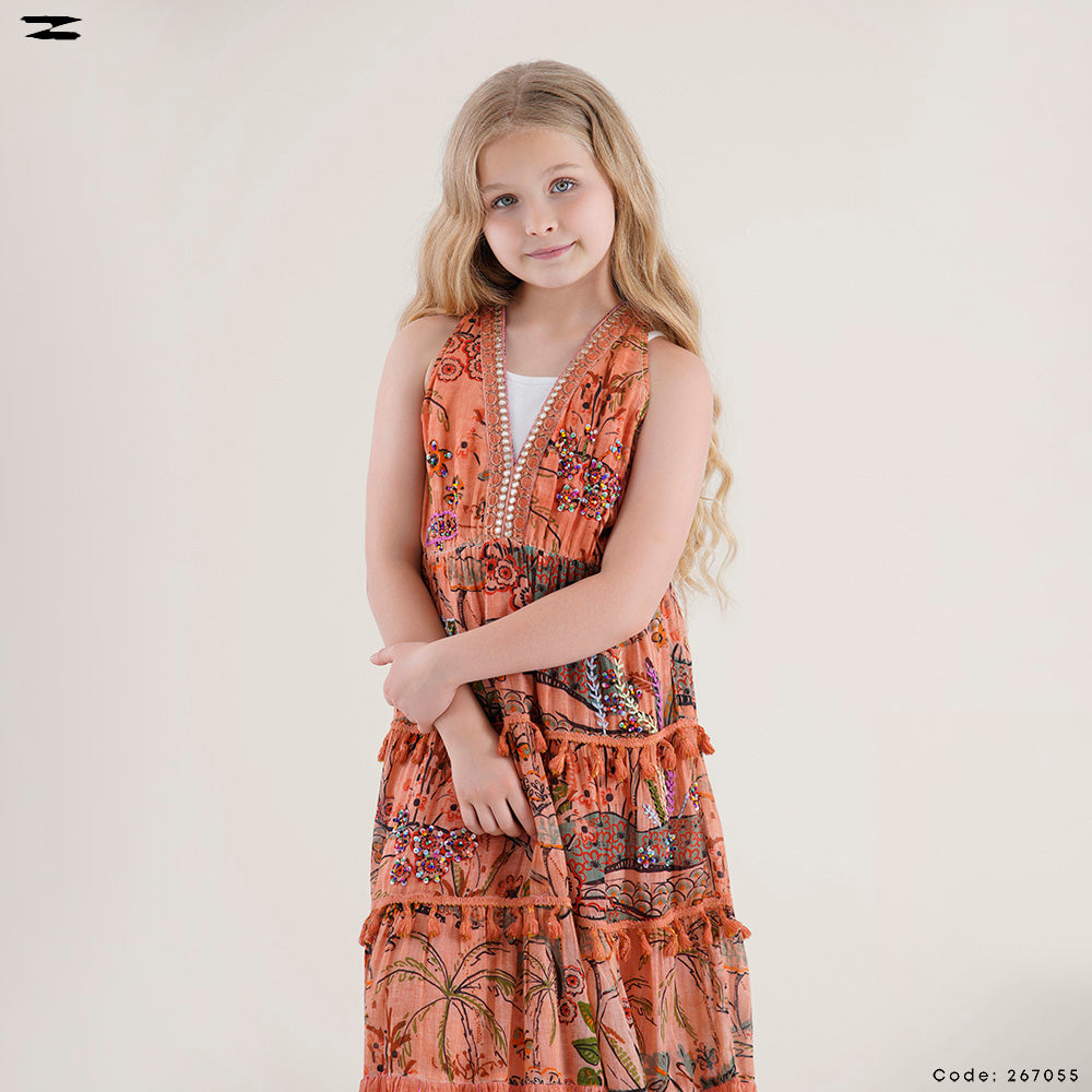 Printed V-Neck Sleeveless Dress