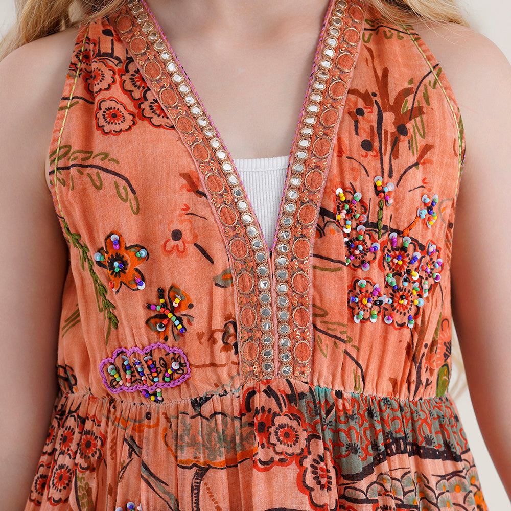 Printed V-Neck Sleeveless Dress