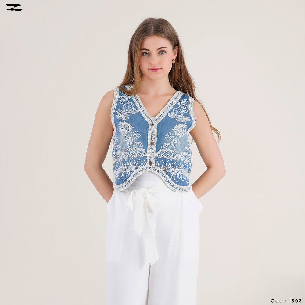 Women Floral Embroidered Vest