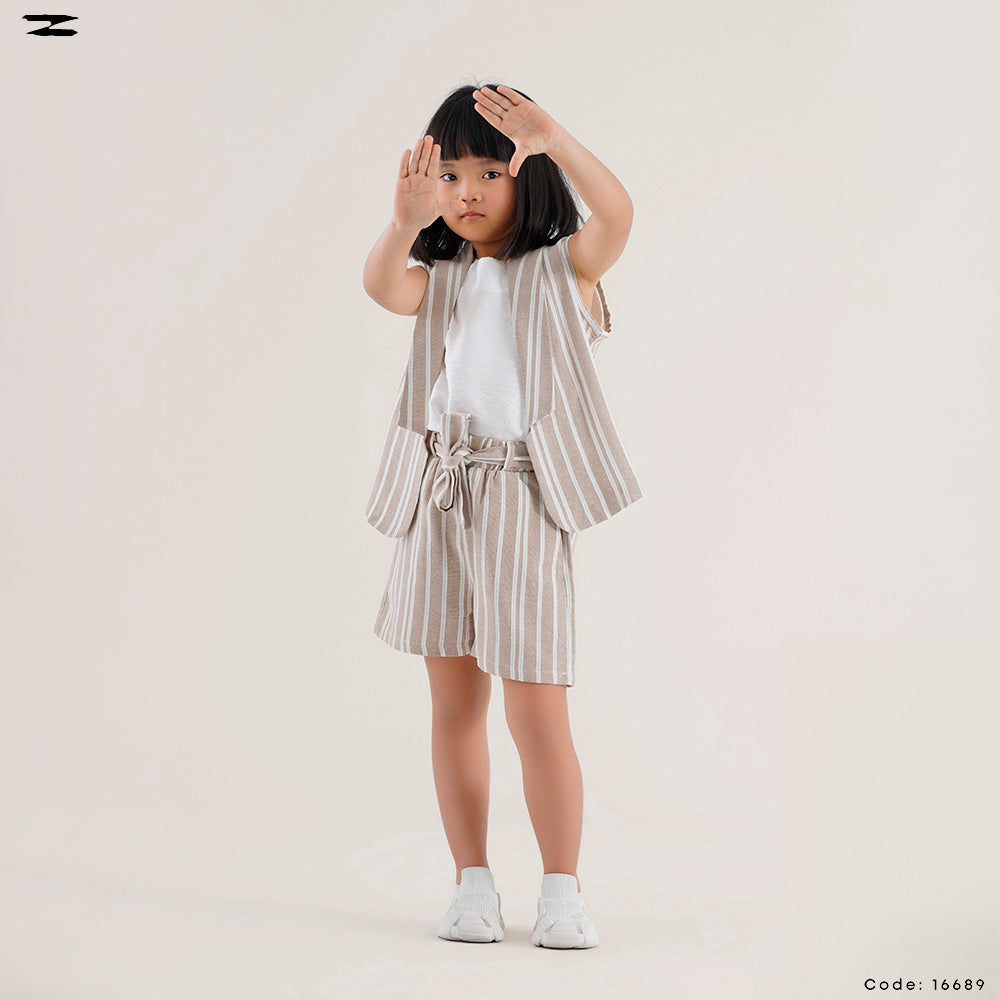 Striped Linen Vest and Shorts Set with Inner Top