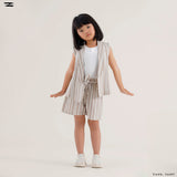 Striped Linen Vest and Shorts Set with Inner Top