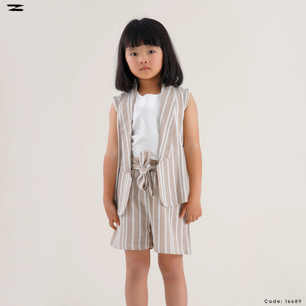 Striped Linen Vest and Shorts Set with Inner Top