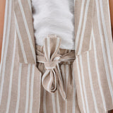 Striped Linen Vest and Shorts Set with Inner Top