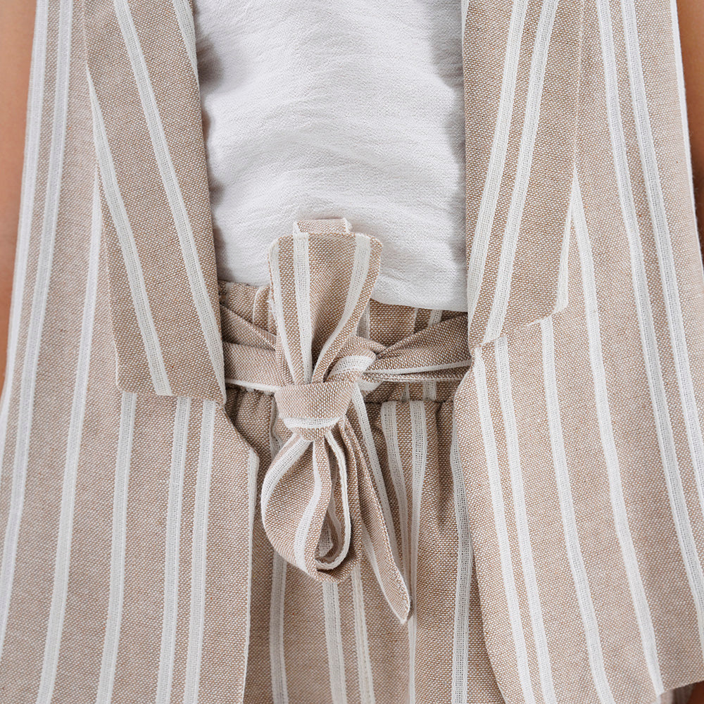 Striped Linen Vest and Shorts Set with Inner Top