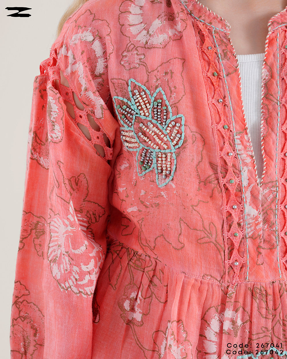 V-Neck Long Sleeve Blouse