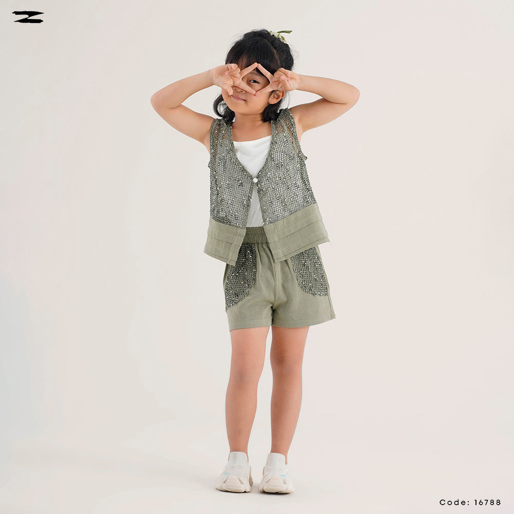 Mesh كتان Vest طقم مع Inner توب