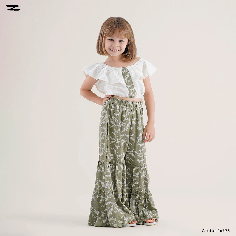 Solid Blouse and Floral Pants Set