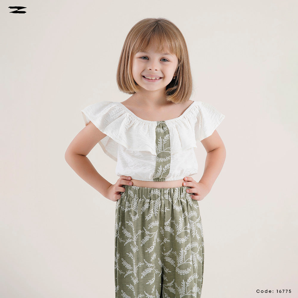 Solid Blouse and Floral Pants Set