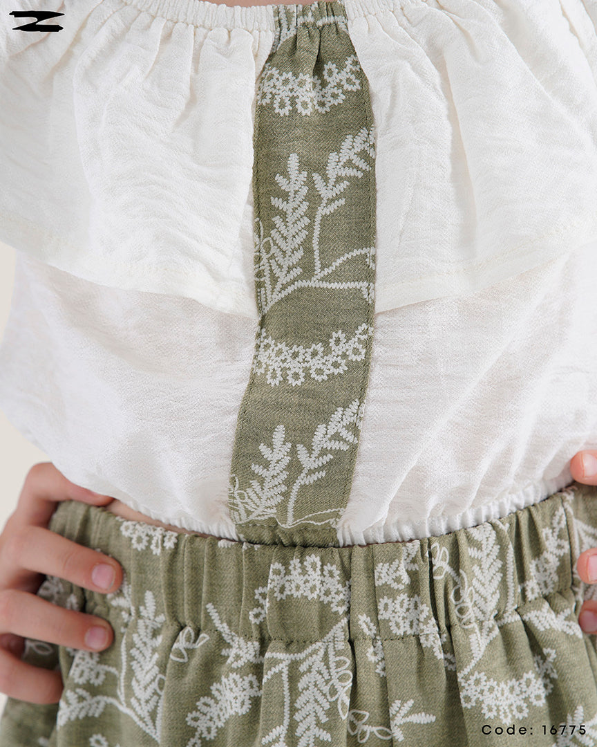 Solid Blouse and Floral Pants Set