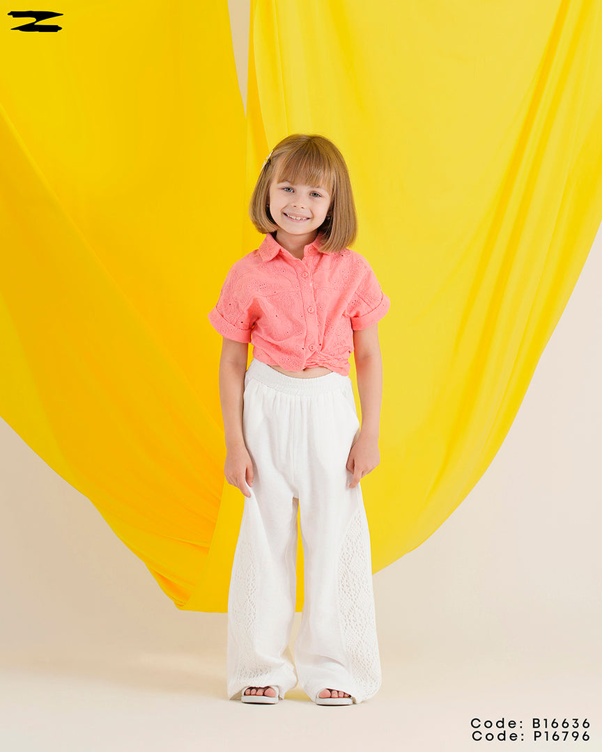 Embroidered Tie Waist Linen Blouse