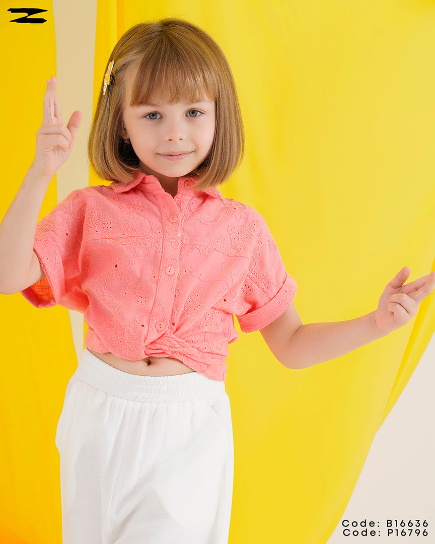 Embroidered Tie Waist Linen Blouse