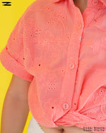 Load image into Gallery viewer, Embroidered Tie Waist Linen Blouse