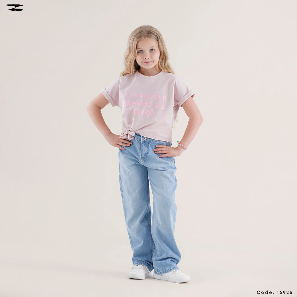 Heart Print Tie-Front T-Shirt