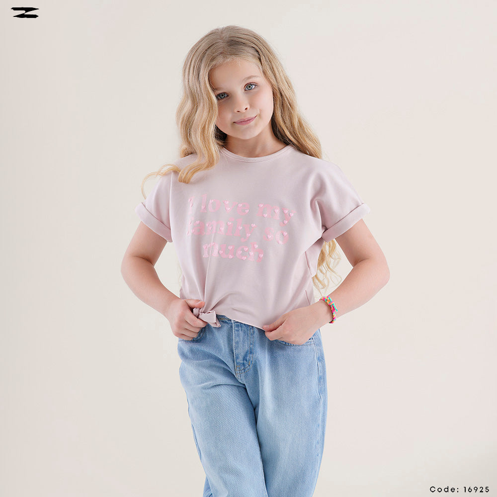 Heart Print Tie-Front T-Shirt