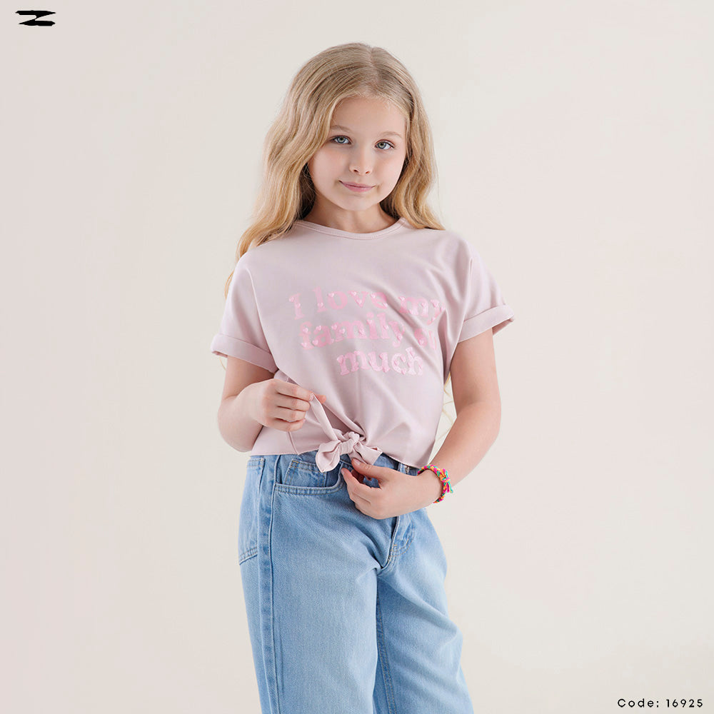 Heart Print Tie-Front T-Shirt