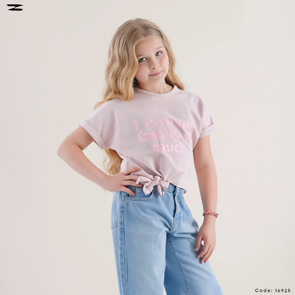 Heart Print Tie-Front T-Shirt