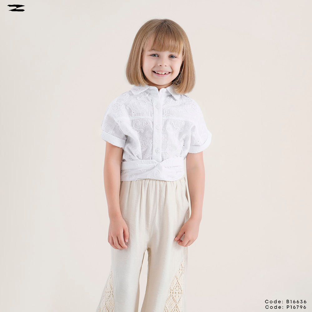 Embroidered Tie Waist Linen Blouse
