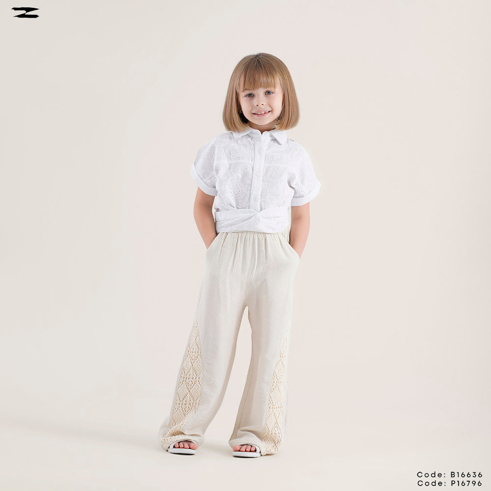 Embroidered Tie Waist Linen Blouse