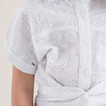 Load image into Gallery viewer, Embroidered Tie Waist Linen Blouse