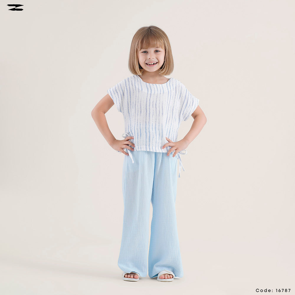 Striped Blouse and Solid Pants Set