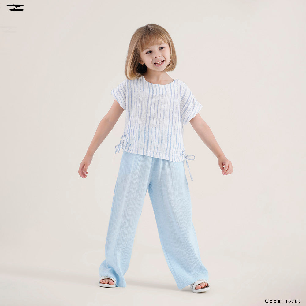 Striped Blouse and Solid Pants Set