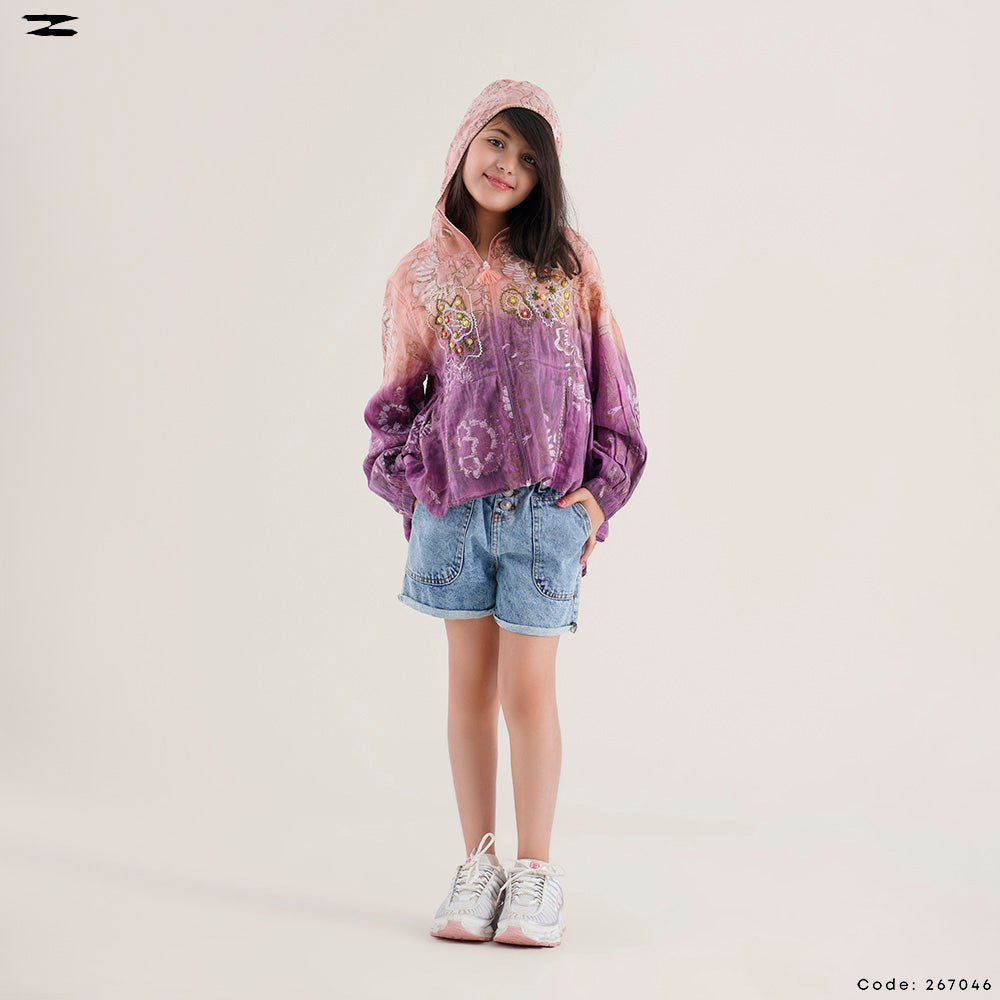 Printed Hooded Zip Top