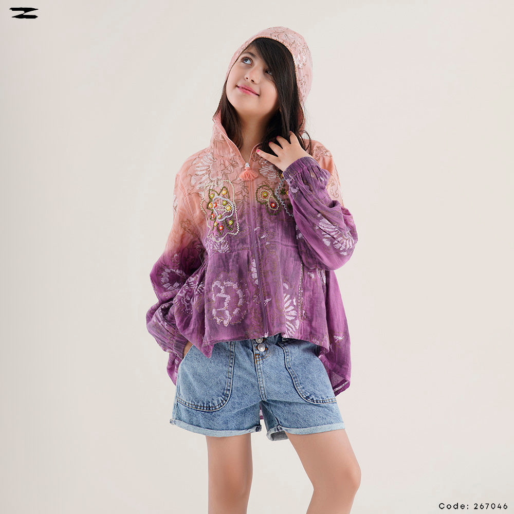 Printed Hooded Zip Top