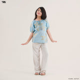 Light Blue Leaf Print Top