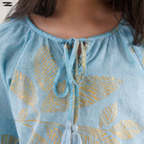 Light Blue Leaf Print Top