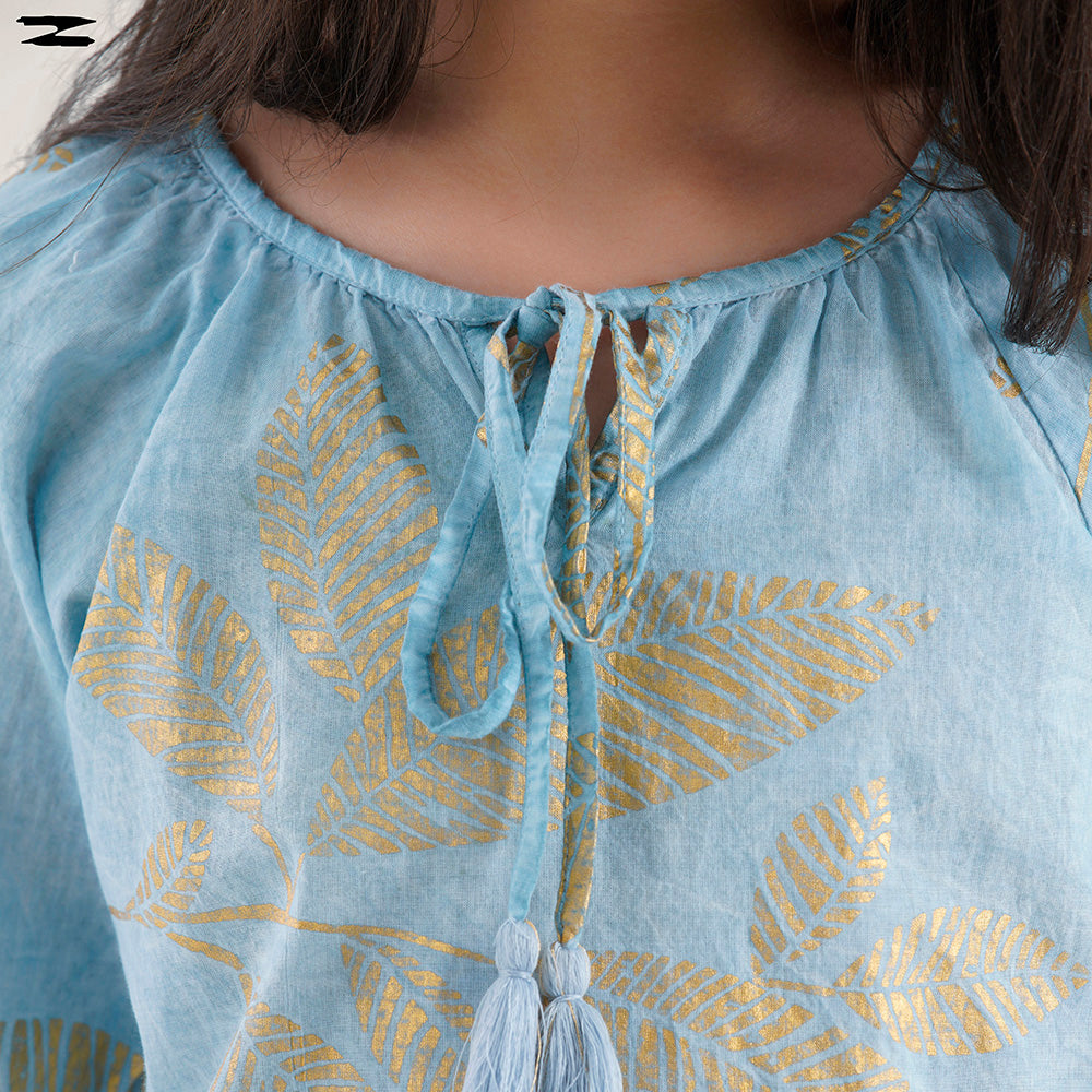 Light Blue Leaf Print Top