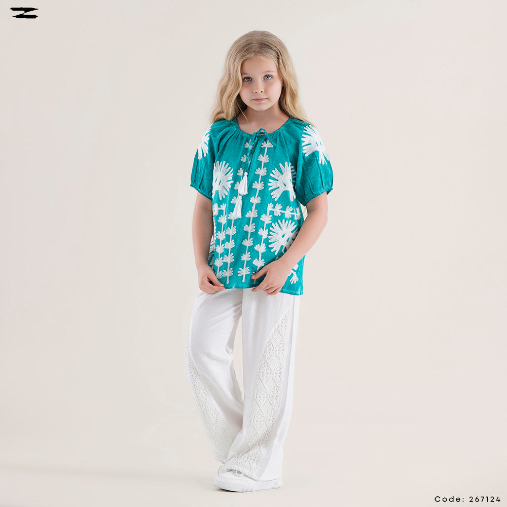 Embroidered Short Sleeve Top