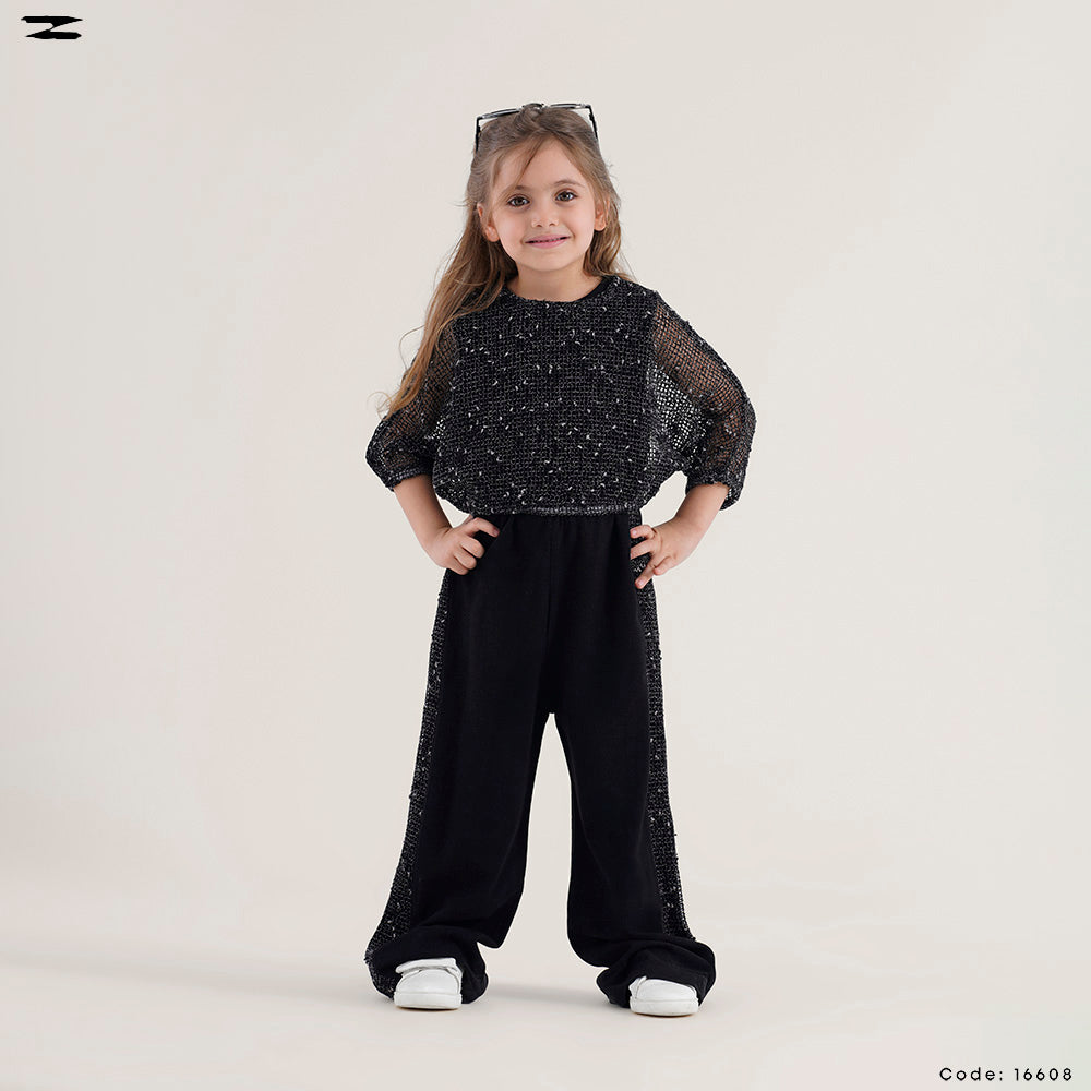 Kids Linen Jumpsuit with Mesh Bolero
