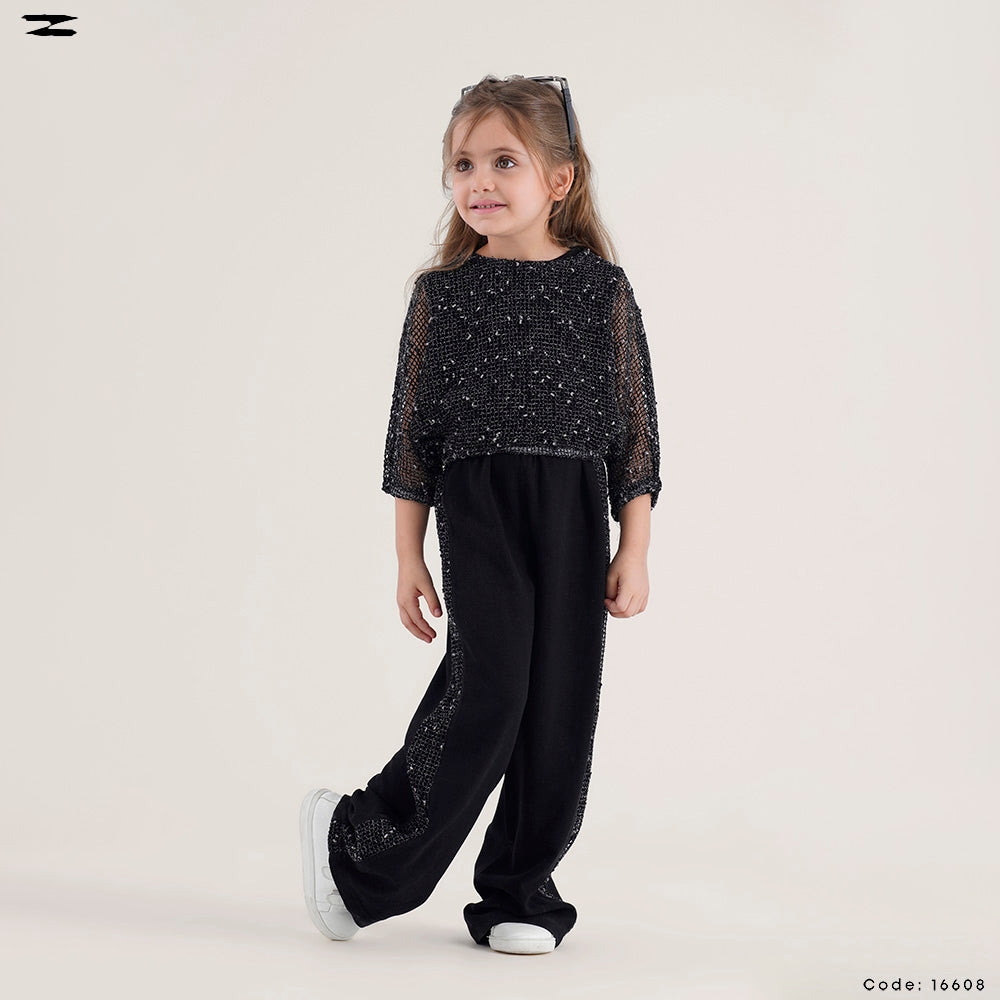Kids Linen Jumpsuit with Mesh Bolero