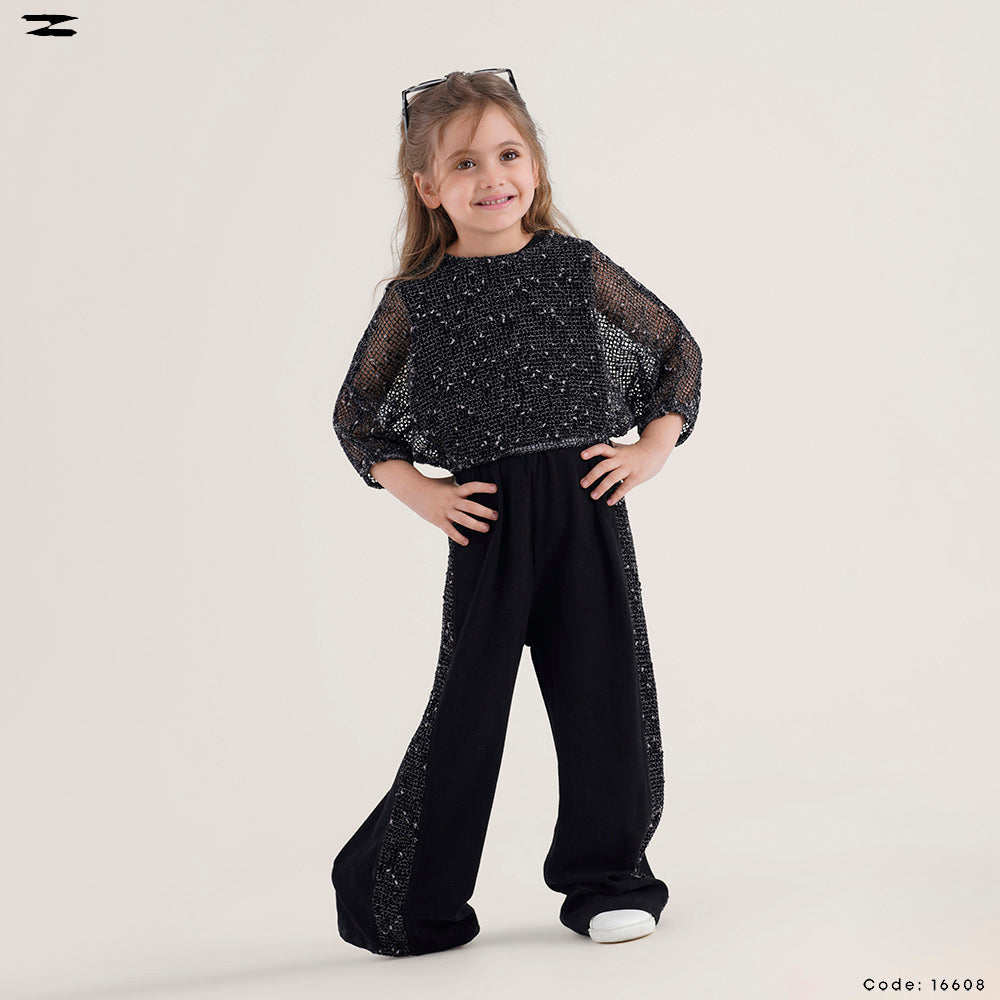 Kids Linen Jumpsuit with Mesh Bolero