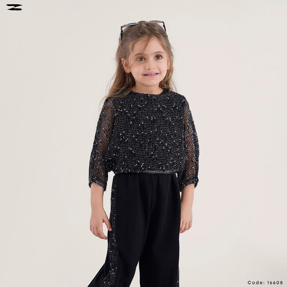 Kids Linen Jumpsuit with Mesh Bolero