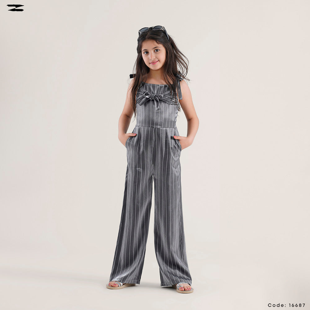 Tie-Front Striped Jumpsuit