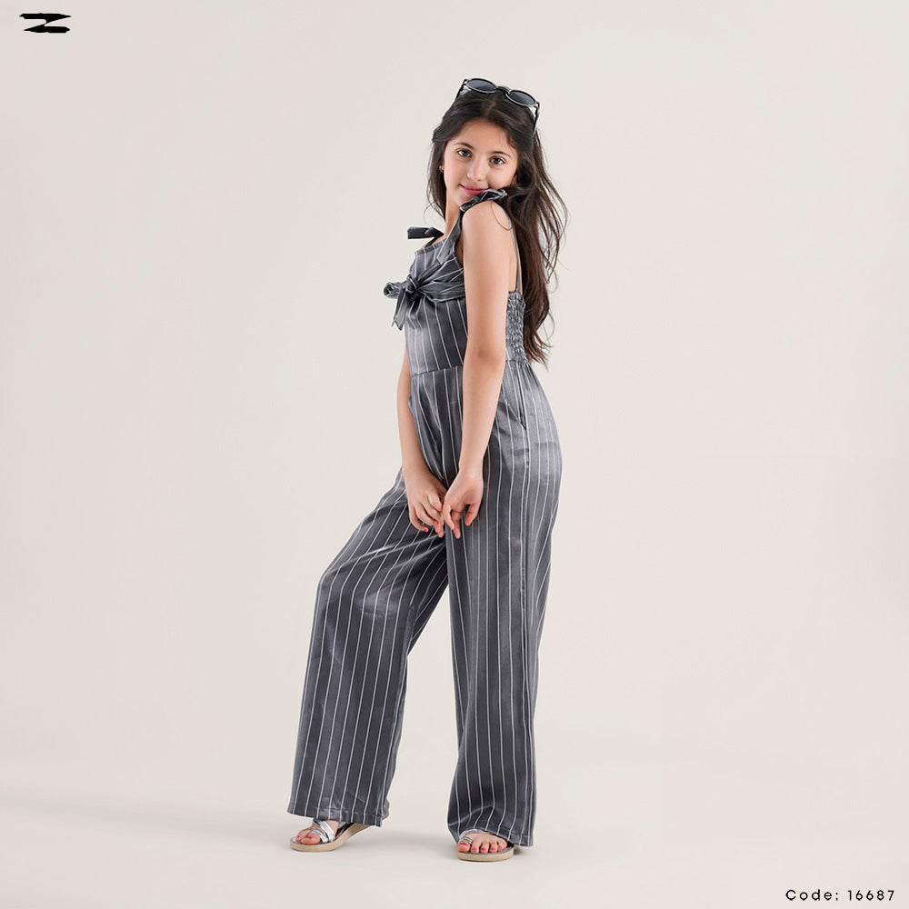 Tie-Front Striped Jumpsuit