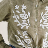 Embroidered أمامية كتان قميص