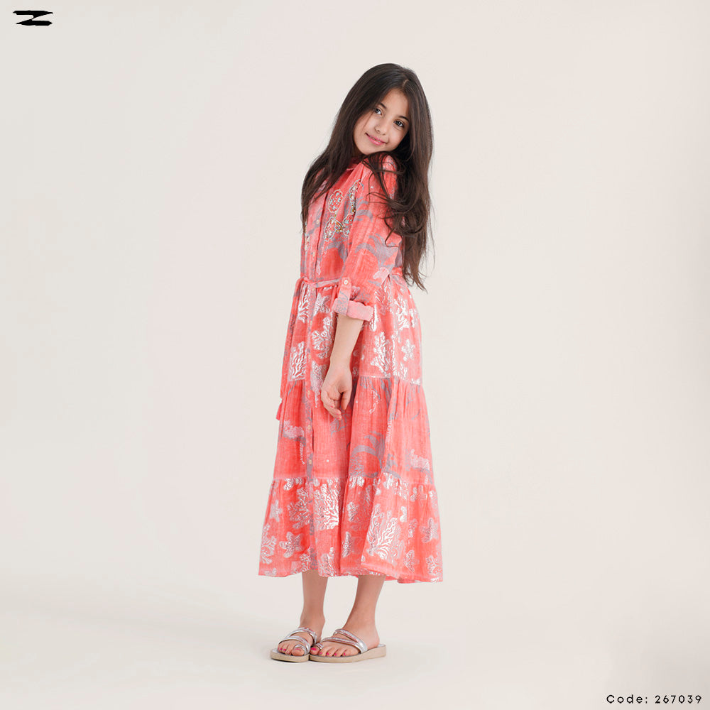 Coral Printed Shirt Dress