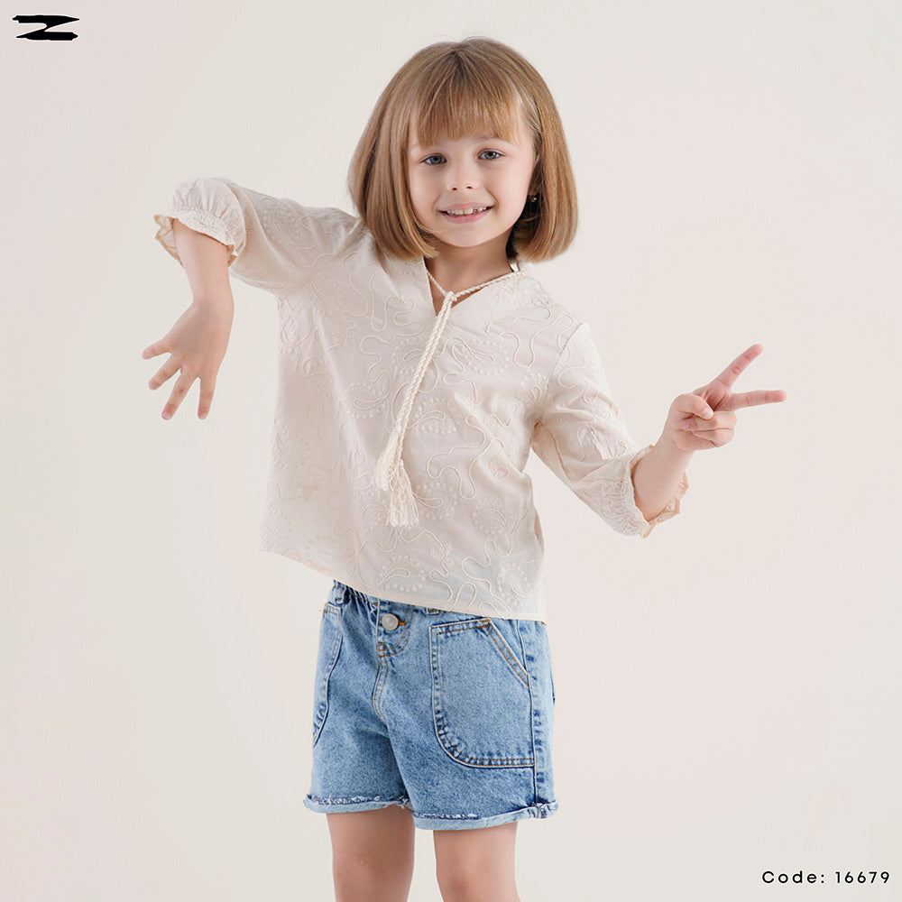 Embroidered Tie Neck Blouse