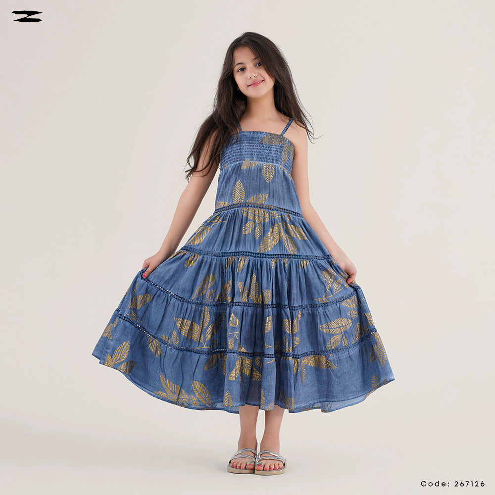 Leaf Print Tiered Dress