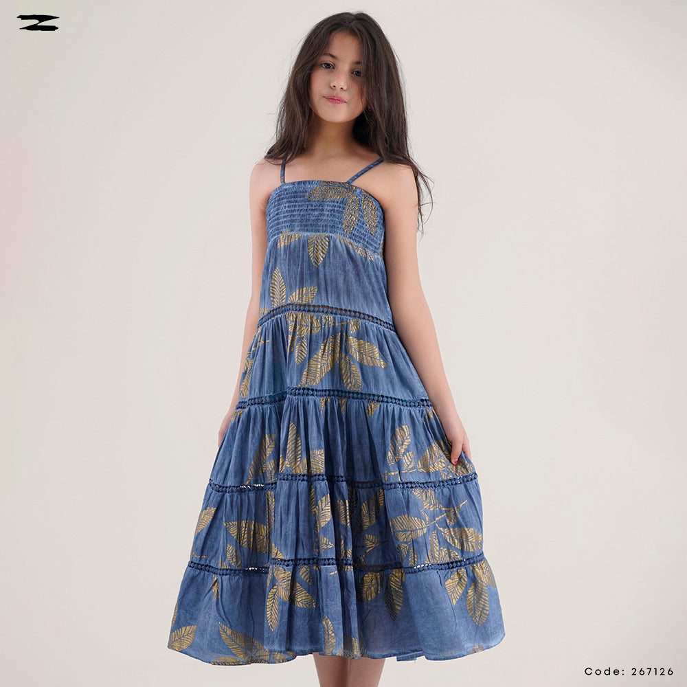 Leaf Print Tiered Dress