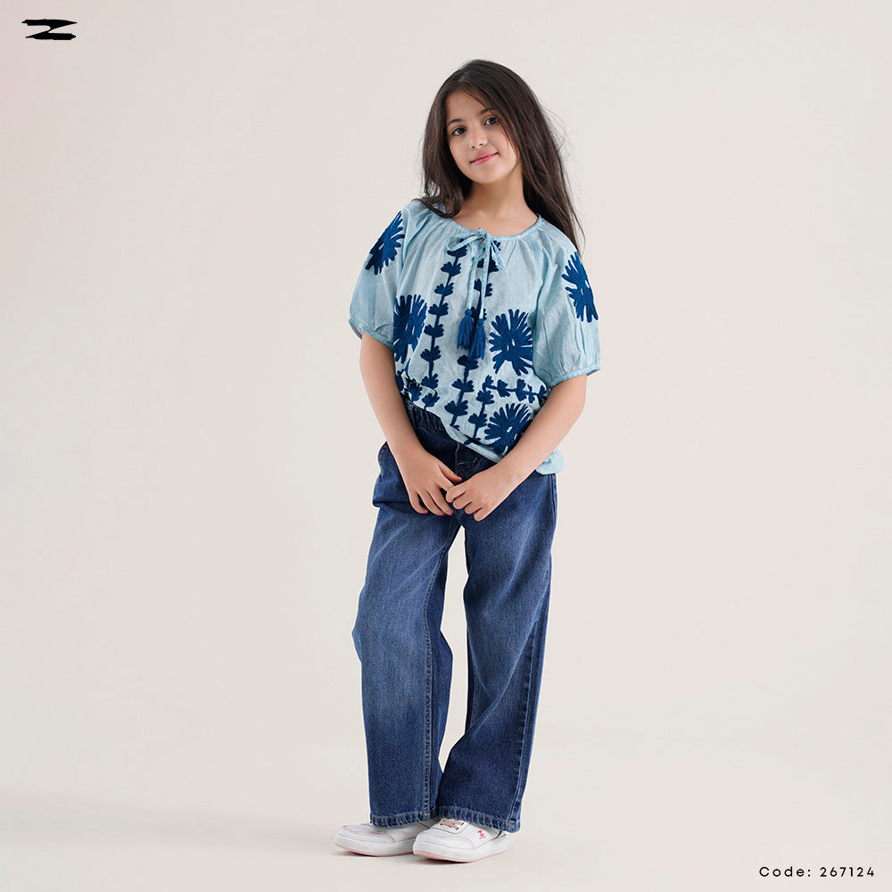 Embroidered Short Sleeve Top