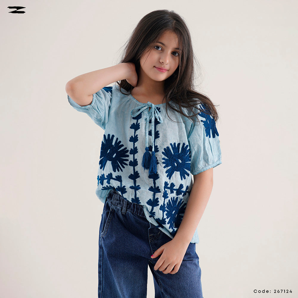 Embroidered Short Sleeve Top