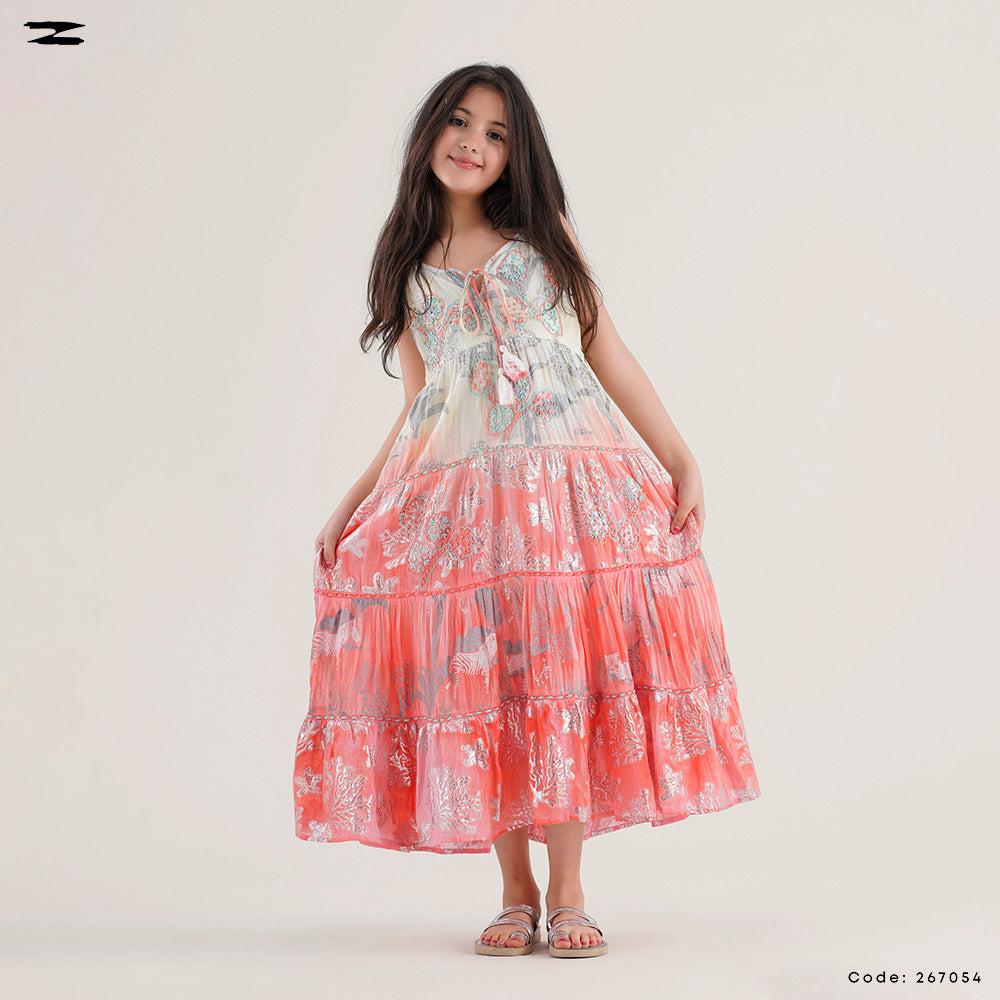 Girls Printed Tiered Maxi Dress